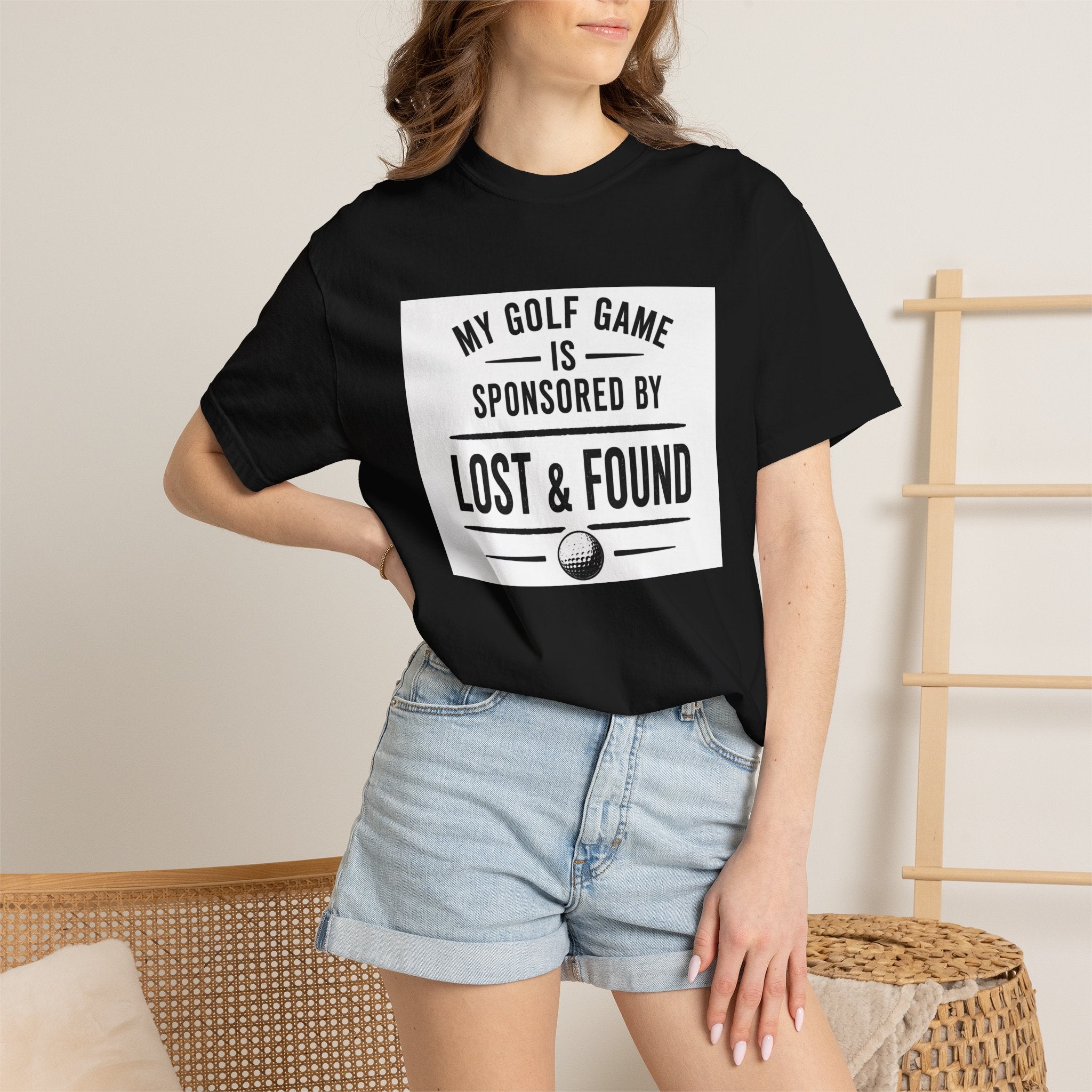 Golf T-Shirt — “My Golf Game Is Sponsored by Lost & Found” Funny Golf Humor Tee