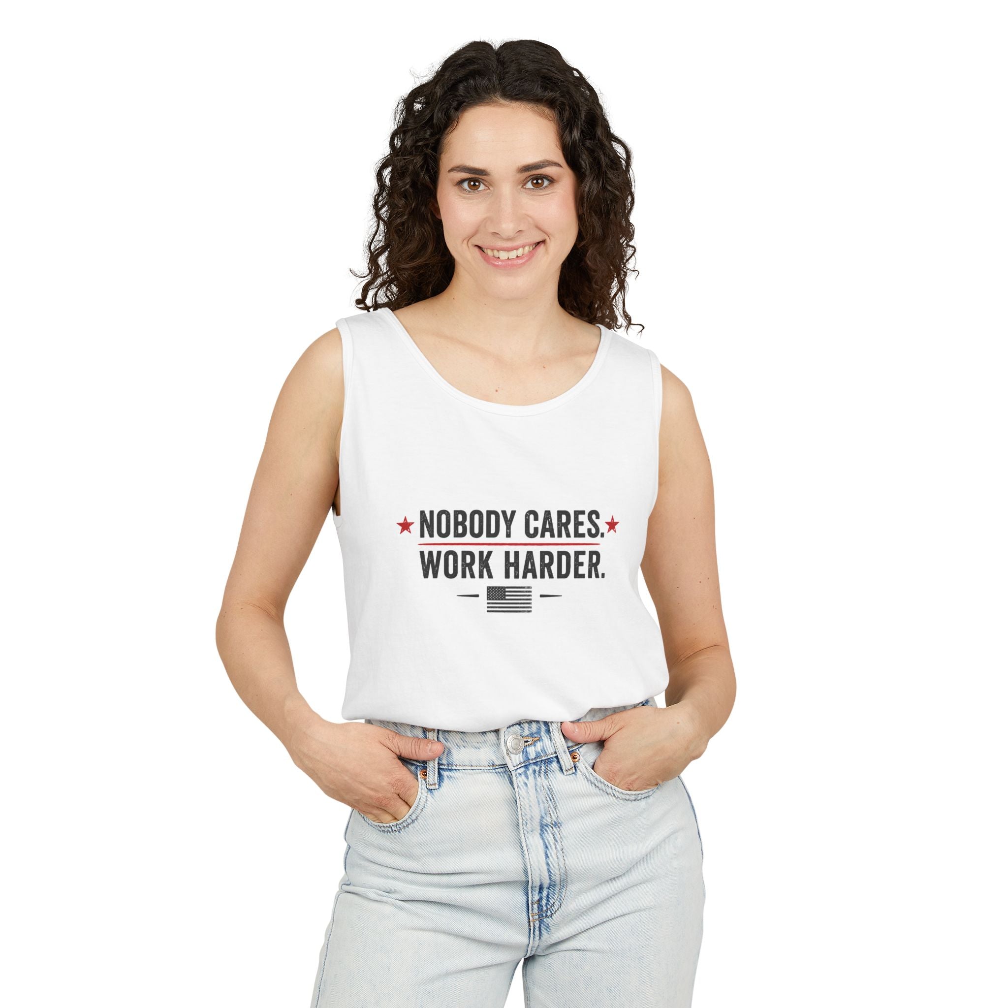 Nobody Cares. Work Harder. Tank Top — Motivational Patriotic Fitness Shirt